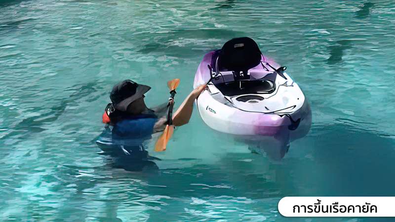 1.ใช้มือข้างใดข้างหนึ่งจับไม้พายและเอื้อมไปจับเรือฝั่งตรงข้าม